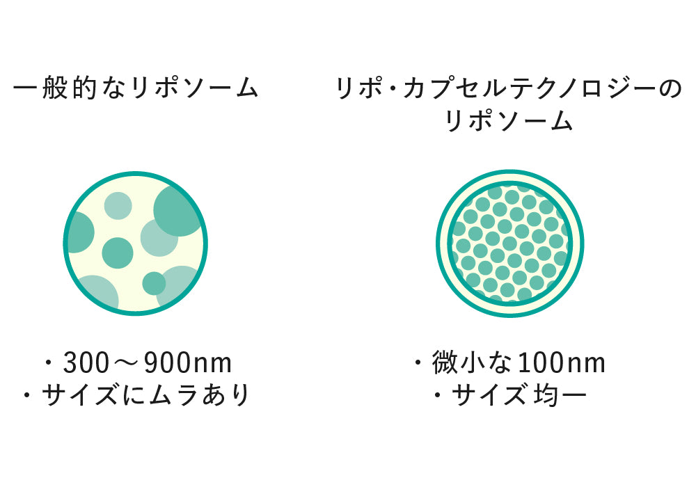 特許技術で均一なナノサイズ（100nm）を実現