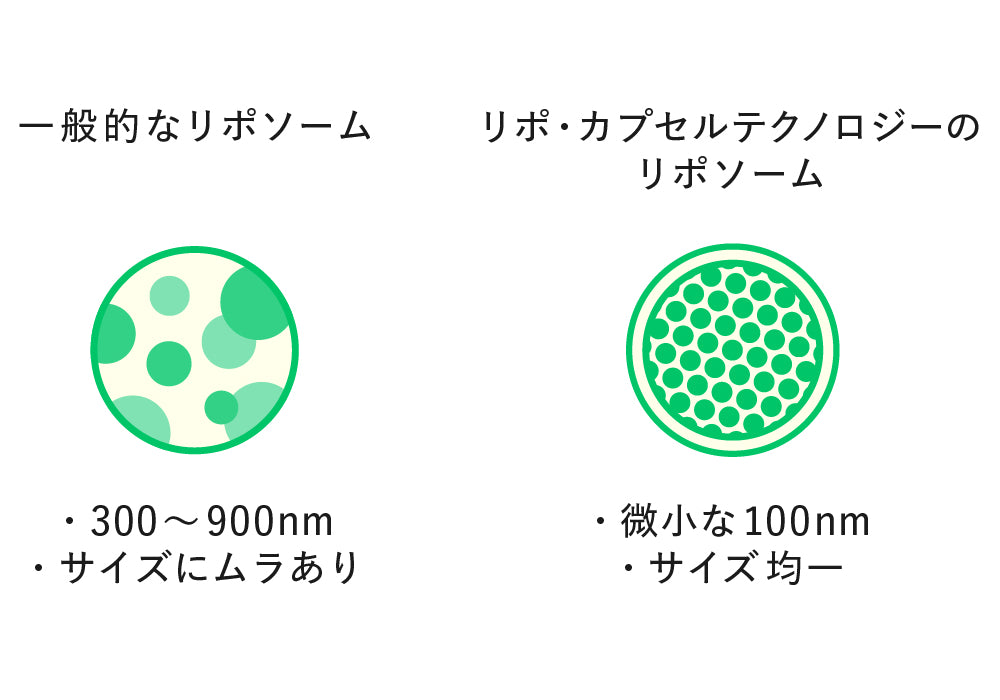 特許技術で均一なナノサイズ（100nm）を実現